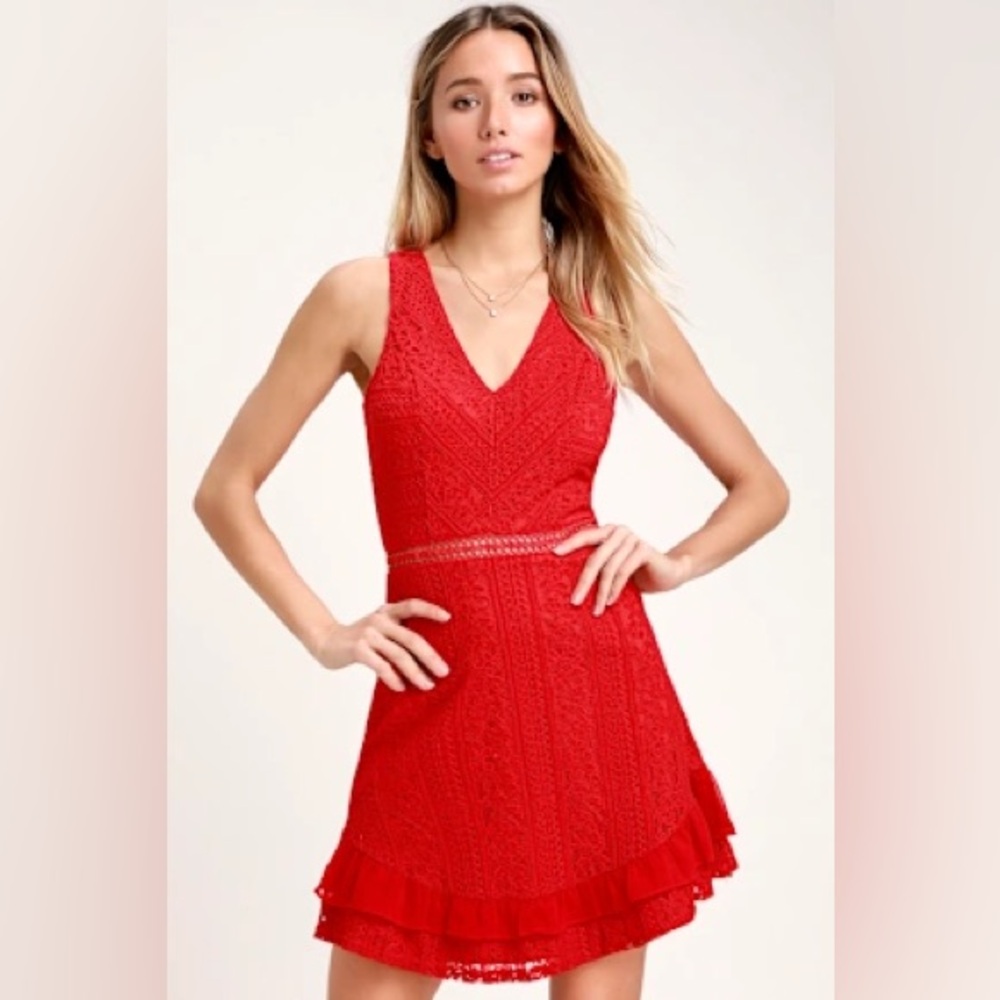 Lulus Love You Always Red Lace Skater Dress